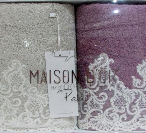Комплект полотенец с кружевом 50x100*2. Maison D'or &quot;JASMIN&quot;, фиолетовый/бежевый