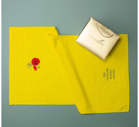 Полотенце махровое с вышивкой SANTALINO &quot;ПОДАРОК ДЛЯ ТЕБЯ&quot;, 50х90 (жёлтый)