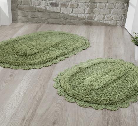 Набор ковриков для ванной &quot;MODALIN&quot; кружевной LOKAL 60x100 + 50x70 см 1/2, Темно-зеленый