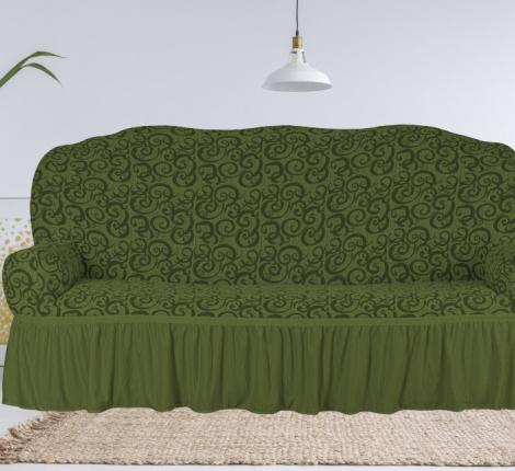 Чехол на 3-х местный диван Karteks &quot;Классика&quot; с оборкой KAR 014-09, зелёный