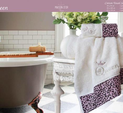 Комплект махровых полотенец  30x50-50x100-70x140 Maison D'or &quot;QUEEN&quot;, крем/фиолетовый