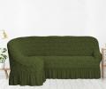 Чехол на 3-х местный угловой диван Karteks &quot;Классика&quot; с оборкой KAR 012-09, зелёный