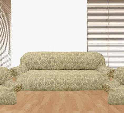Комплект чехлов на 3-х местный диван и 2 кресла Karteks &quot;Классика&quot; KAR 017-05, светло-коричневый