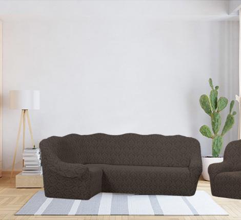 Комплект чехлов на 3-х местный угловой диван и кресло Karteks &quot;Классика&quot; KAR 001-07, шоколадный