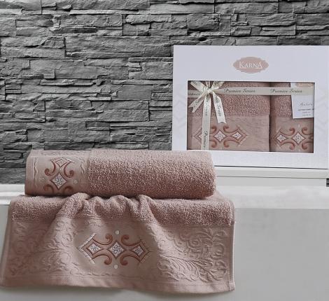 Комплект махровых полотенец &quot;KARNA&quot; GALATA 50x90-70х140 см, Грязно-розовый