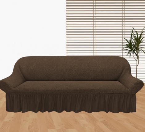 Чехол на 3-х местный диван &quot;KARTEKS&quot; с оборкой KAR 018-05, светло-коричневый
