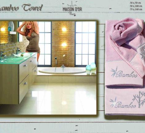 Комплект полотенец со стразами 30x50-50x100-75x150 Maison D'or &quot;BAMBU&quot;, грязно-розовый
