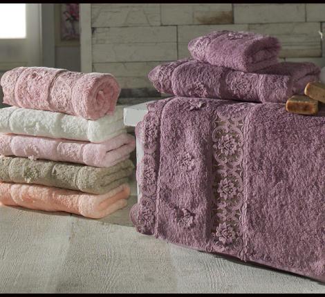 Комплект полотенец с кружевом 30x50-50x90-70x140 Maison D'or &quot;INTENSIVE&quot;, грязно-розовый