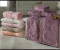 Комплект полотенец с кружевом 30x50-50x90-70x140 Maison D'or &quot;INTENSIVE&quot;, грязно-розовый