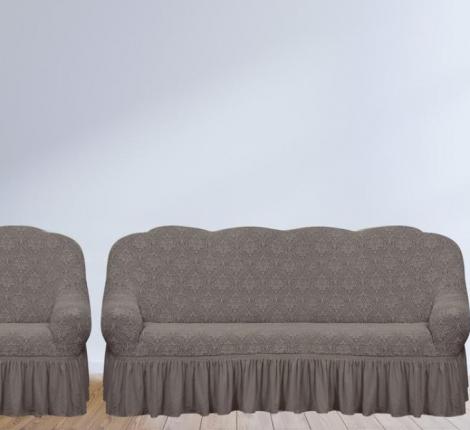 Комплект чехлов на 3-х местный диван и 2 кресла Karteks &quot;Классика&quot; с оборкой KAR 010-04, серый