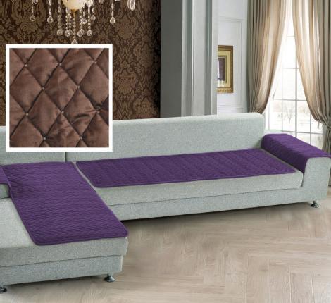 Комплект накидок &quot;Karteks&quot; на угловой диван с оттоманкой и подлокотниками Ромбы, светло-коричневый