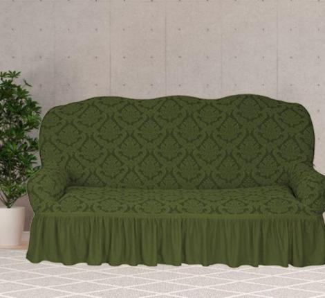 Чехол на 3-х местный диван Karteks &quot;Классика&quot; с оборкой KAR 012-09, зелёный