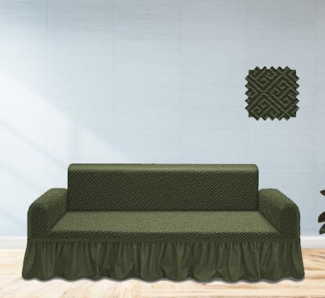 Чехол на 3-х местный угловой диван Karteks &quot;Классика&quot; с оборкой KAR 011-09, зелёный