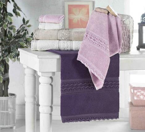 Комплект полотенец с кружевом 30x50-50x90-70x140 Maison D'or &quot;SHAKIRA&quot;, грязно-розовый