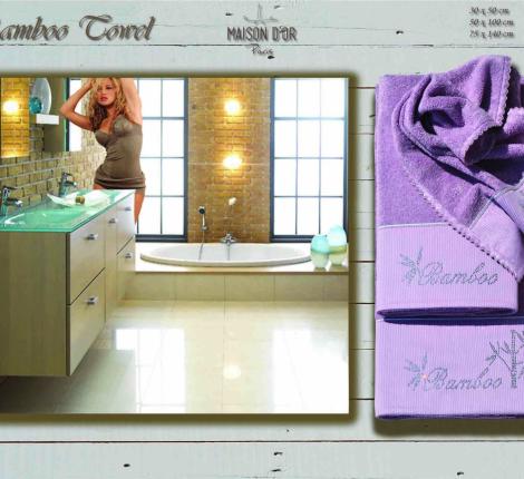 Комплект полотенец со стразами 30x50-50x100-75x150 Maison D'or &quot;BAMBU&quot;, фиолетовый