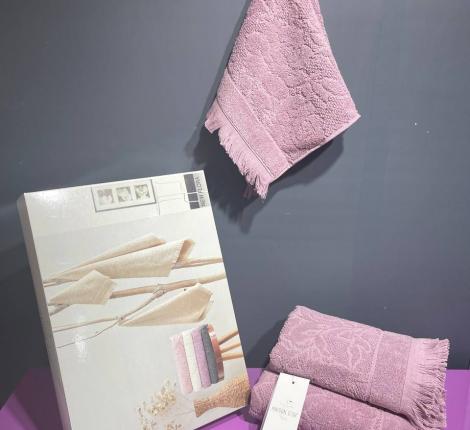 Комплект махровых полотенец 30x50-50x100-70x140 Maison D'or &quot;NEW FLORA&quot;, фиолетовый