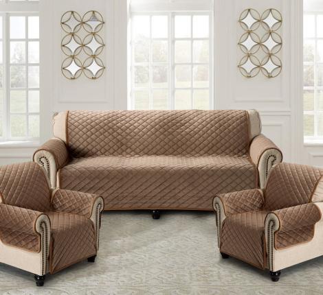 Комплект накидок &quot;Karteks&quot; на диван 180х210 и два кресла 180х70 с подлокотниками 50х70(6шт) Ромбы, светло-коричневый