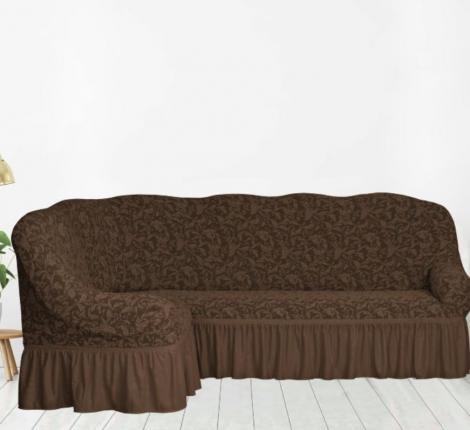Чехол на 3-х местный угловой диван Karteks &quot;Классика&quot; с оборкой KAR 013-07, светло-коричневый