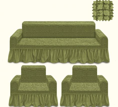 Комплект чехлов на 3-х местный диван и 2 кресла Karteks &quot;СТРЕЙЧ&quot; КП311, фисташковый