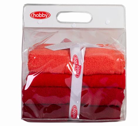 Комплект махровых полотенец 50x90*4 Hobby &quot;RAINBOW&quot;, красный
