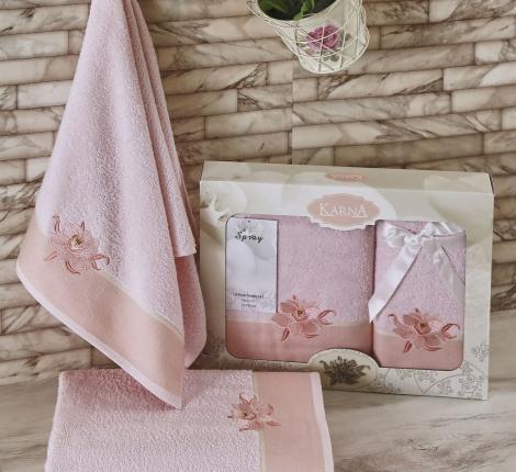 Комплект махровых полотенец &quot;KARNA&quot; SPRAY 50x90-70х140 см , Светло-розовый