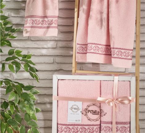 Комплект махровых полотенец PUPILA жаккард &quot;DREAM&quot; 50x90-70х140 см, Светло-розовый