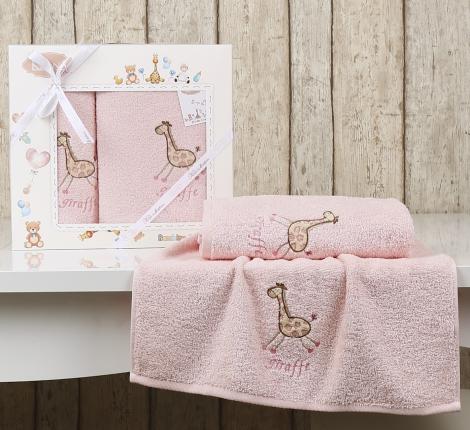 Комплект полотенец &quot;KARNA&quot; детский BAMBINO-GIRAFFE 50x70-70х120 см , Розовый