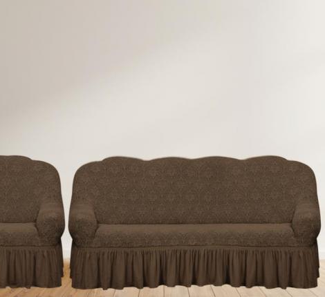 Комплект чехлов на 3-х местный диван и 2 кресла Karteks &quot;Классика&quot; с оборкой KAR 010-05, кофейный