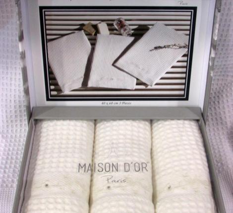 Салфетки вафельные со стразами Maison D'or &quot;BRISE APE&quot; 40х60-3шт., кремовый