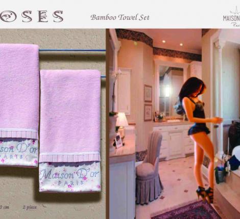 Комплект  полотенец со стразами 50x100*2. Maison D'or &quot;ROSES&quot;, розовый