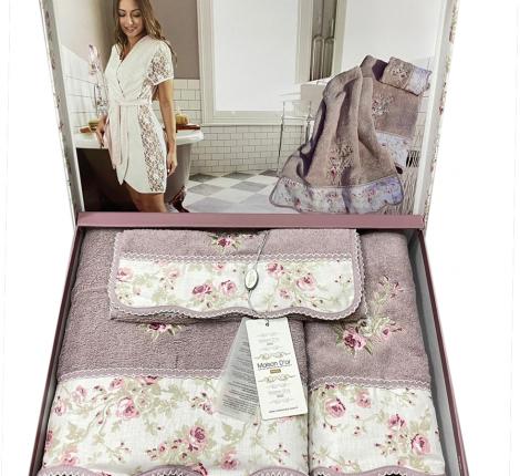 Комплект  полотенец  30*50/50*100/70*140 Maison D'or &quot;LADY ROSES&quot;, фиолетовый
