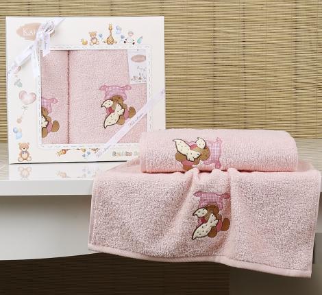 Комплект полотенец &quot;KARNA&quot; детский BAMBINO-TEDDY 50x70-70х120 см , Розовый