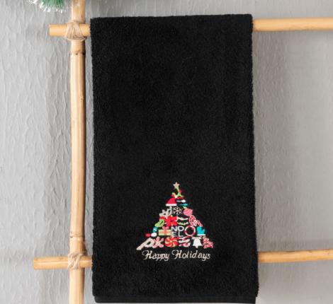 Полотенце Arya с вышивкой Рождество 50x90 Happy Holidays, Черный