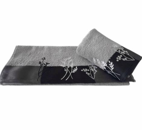 Махровое полотенце с вышивкой 70x140 Hobby &quot;FLORA&quot; светло-серый