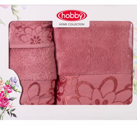 Комплект махровых полотенец в коробке 30x50+50x90+70x140 Hobby &quot;DORA&quot;, тёмно-розовый