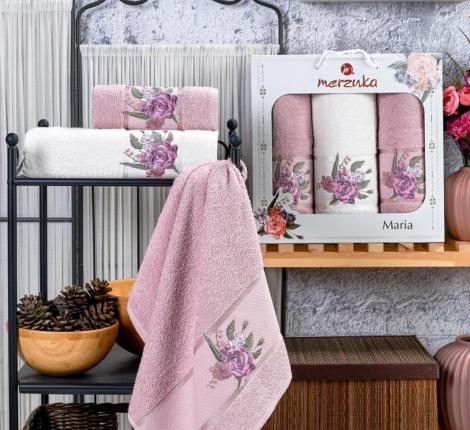 Комплект махровых полотенец &quot;MERZUKA&quot; (50x90/2)(70х140/1) 3 шт. MARIA, светло-розовый
