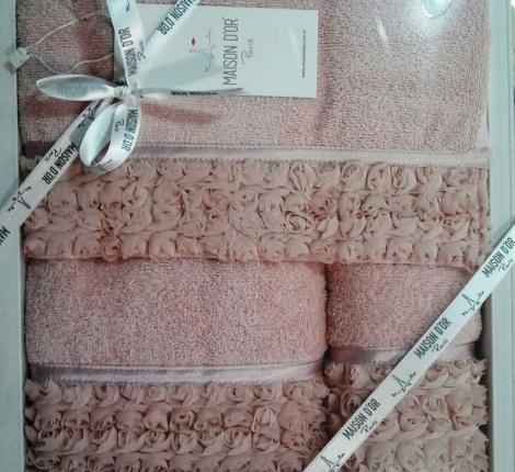 Комплект махровых полотенец  30x50-50x100-70x140 Maison D'or &quot;ROSA&quot;, грязно-розовый
