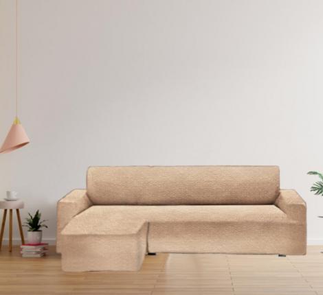 Чехол на угловой диван Karteks &quot;Классика&quot; с оттоманкой KAR 018-07 (левый), кремовый