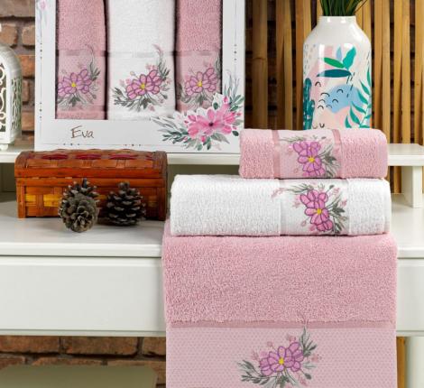 Комплект махровых полотенец &quot;MERZUKA&quot; (50x90/2)(70х140/1) 3 шт. EVA, светло-розовый