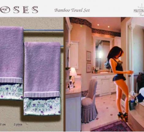Комплект  полотенец со стразами 50x100*2 Maison D'or &quot;ROSES&quot;, фиолетовый