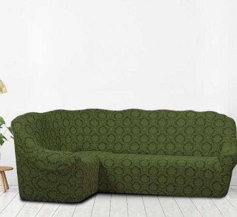Чехол на 3-х местный угловой диван Karteks &quot;Классика&quot; KAR 007-07, зелёный