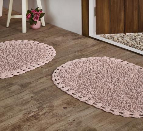 Набор ковриков для ванной &quot;MODALIN&quot; кружевной  с люрексом DUAL 50x80 + 45x60 см 1/2, Розовый