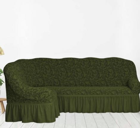 Чехол на 3-х местный угловой диван Karteks &quot;Классика&quot; с оборкой KAR 013-09, зелёный