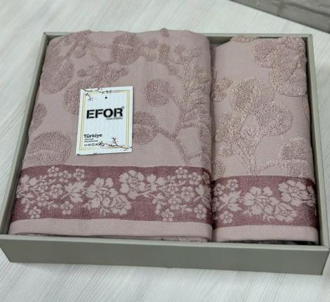 Набор махровых полотенец EFOR (50*90,70*140) модель букет цветов, бордовый