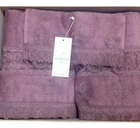 Комплект полотенец с кружевом 30x50-50x90-70x140 Maison D'or &quot;INTENSIVE&quot;, фиолетовый