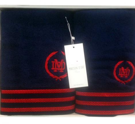 Комплект полотенец с вышивкой 30x50-50x100-70x140 Maison D'or &quot;DELON&quot;, синий/красный