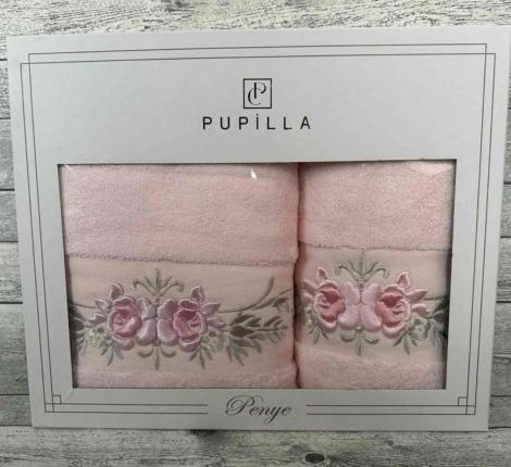Набор махровых полотенец Pupilla &quot;EVA цветы на ветке&quot; 50х90+70х140, Розовый