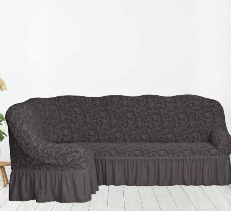 Чехол на 3-х местный угловой диван Karteks &quot;Классика&quot; с оборкой KAR 013-03, серый