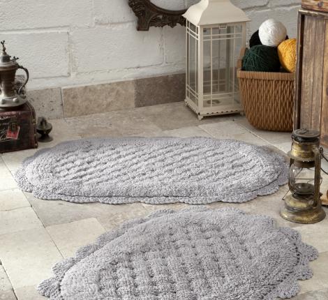 Набор ковриков для ванной &quot;MODALIN&quot; кружевной MERIT 50x80 + 45x60 см 1/2, Светло-Серый