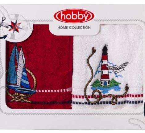 Комплект махровых полотенец  с вышивкой 50x90*2 Hobby &quot;MARINA&quot;, белое-красное ассорти